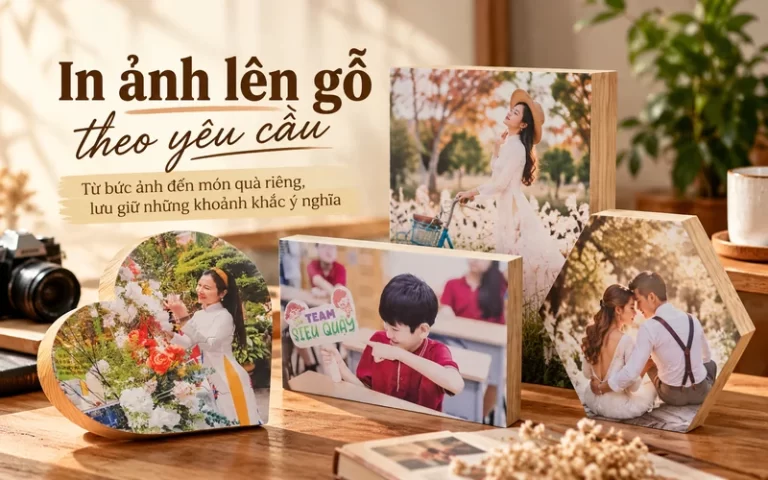 Các mẫu ảnh in lên gỗ theo yêu cầu với hình trái tim, hình chữ nhật và lục giác tại Khối Ký Ức